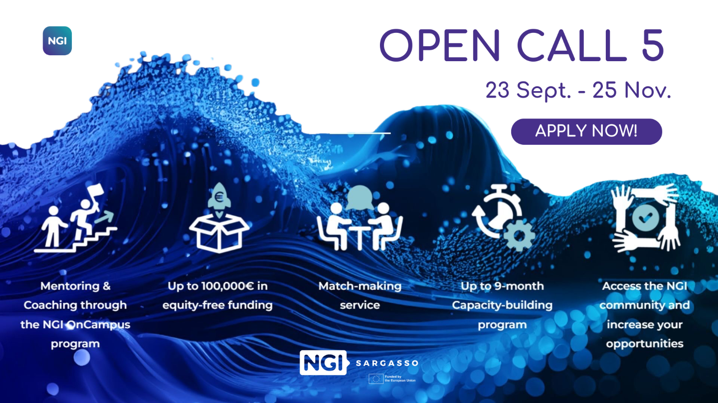 NGI Sargasso (last) Open Call 5: Up to €100K equity-free funding for Internet innovators