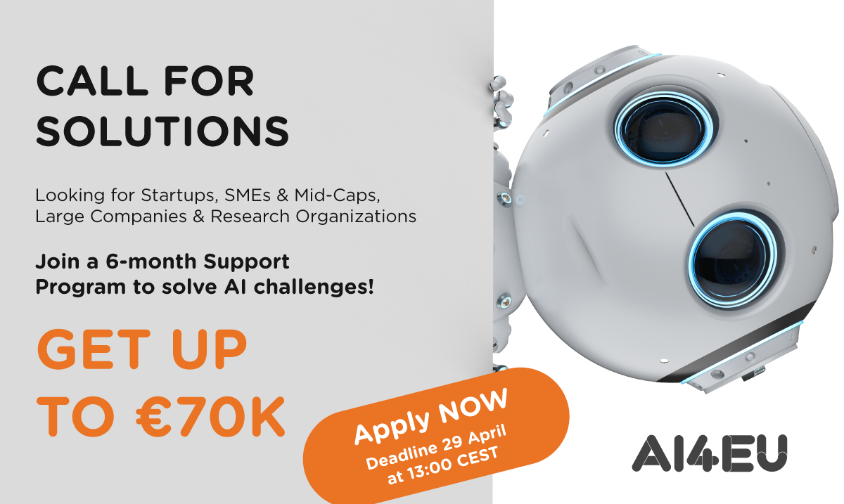 Up to €70K to develop Artificial Intelligence solutions in the AI4EU Call for Solutions